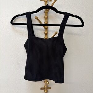 American Eagle Outfitters Black Ribbed Square-Neck Crop Tank